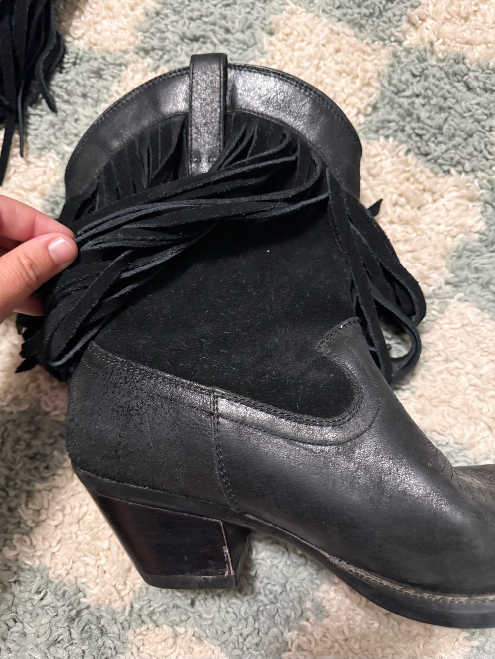 Ariat Women Western Gold Rush Black Leather Suede Fringe Cowgirl Boots Size 8B - Picture 8 of 16